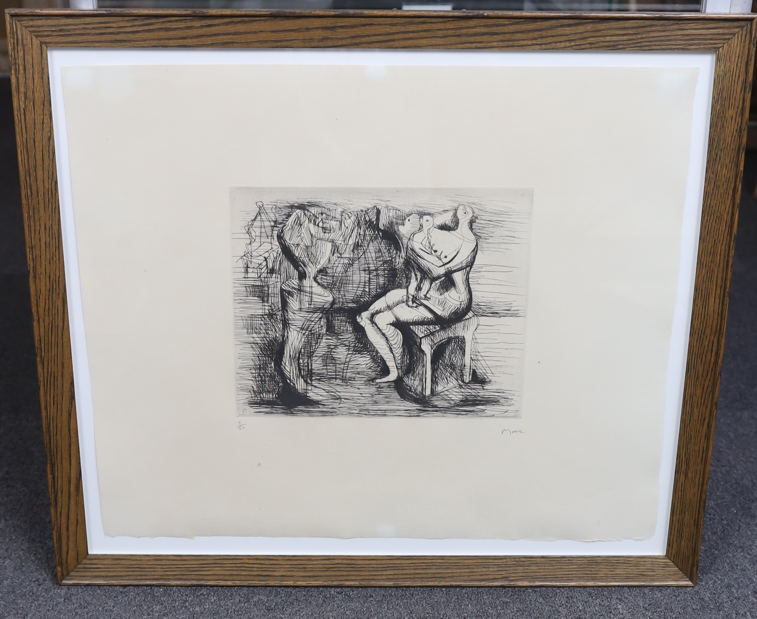 Henry Moore (English, 1898-1986), Seated mother and child, etching and drypoint on cream wove paper, 1966, 22.5 x 27cm